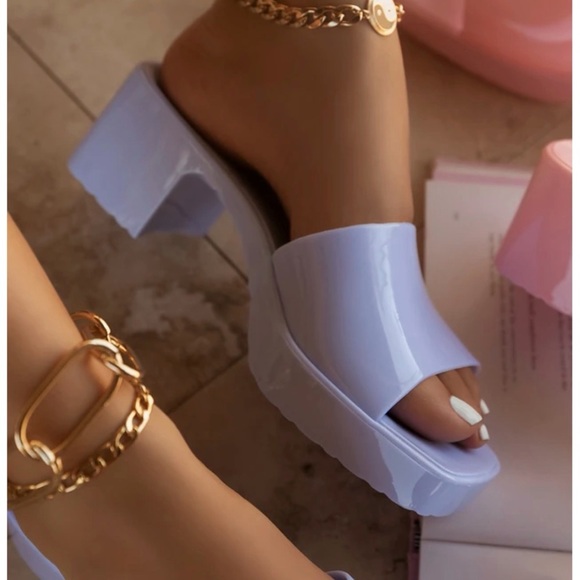 Blue Jelly Block Heels - Picture 2 of 12